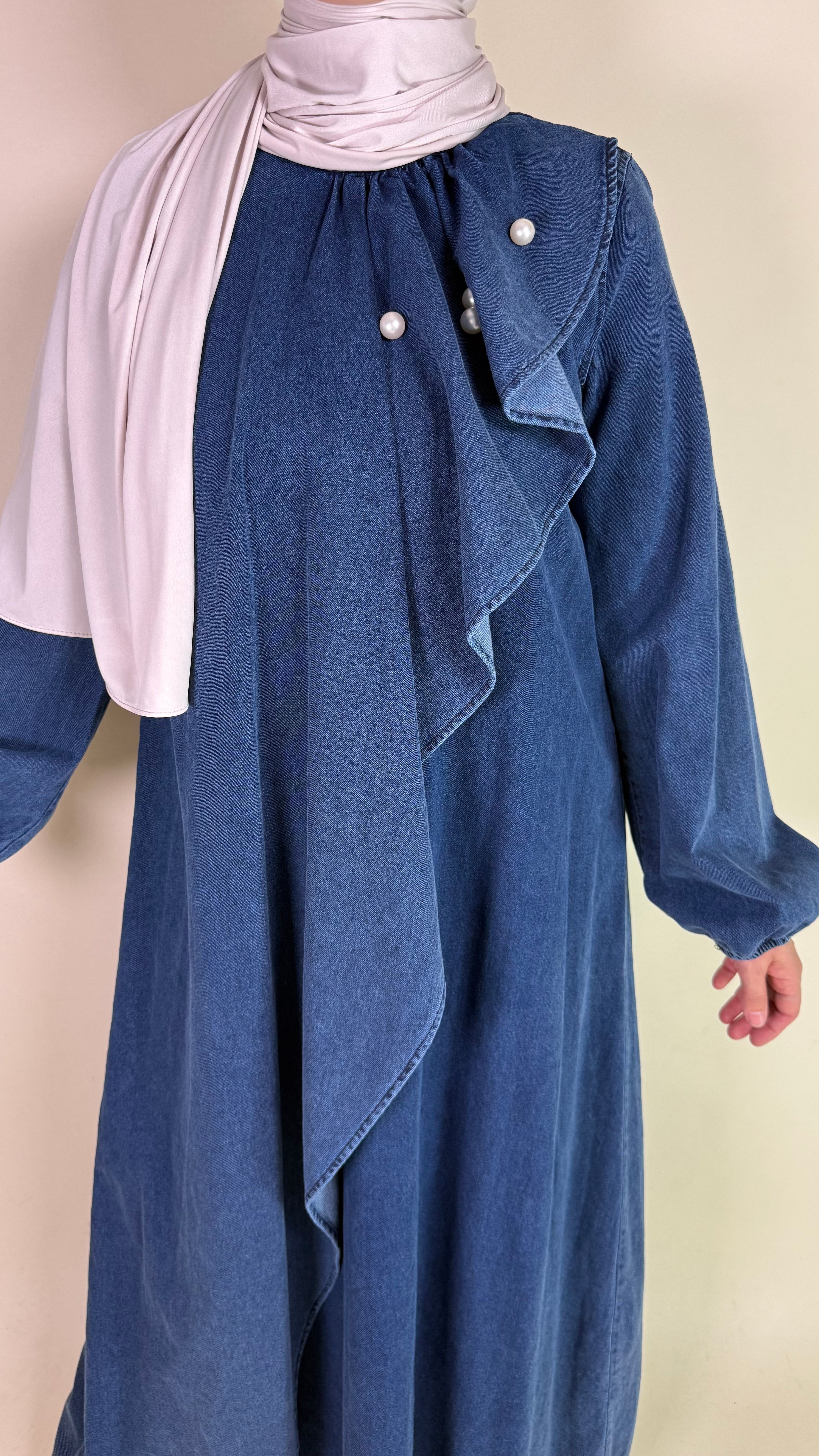 Jeans-Kleid mit Perlen